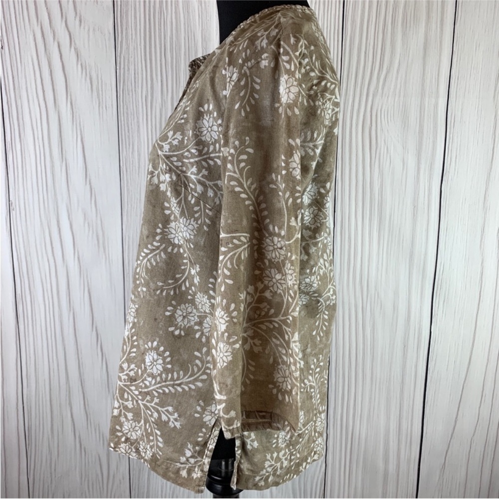 Columbia | Split Neck Daisy Long Sleeve 100% Cotton Tunic Top Beach Coverup M - Picture 8 of 9